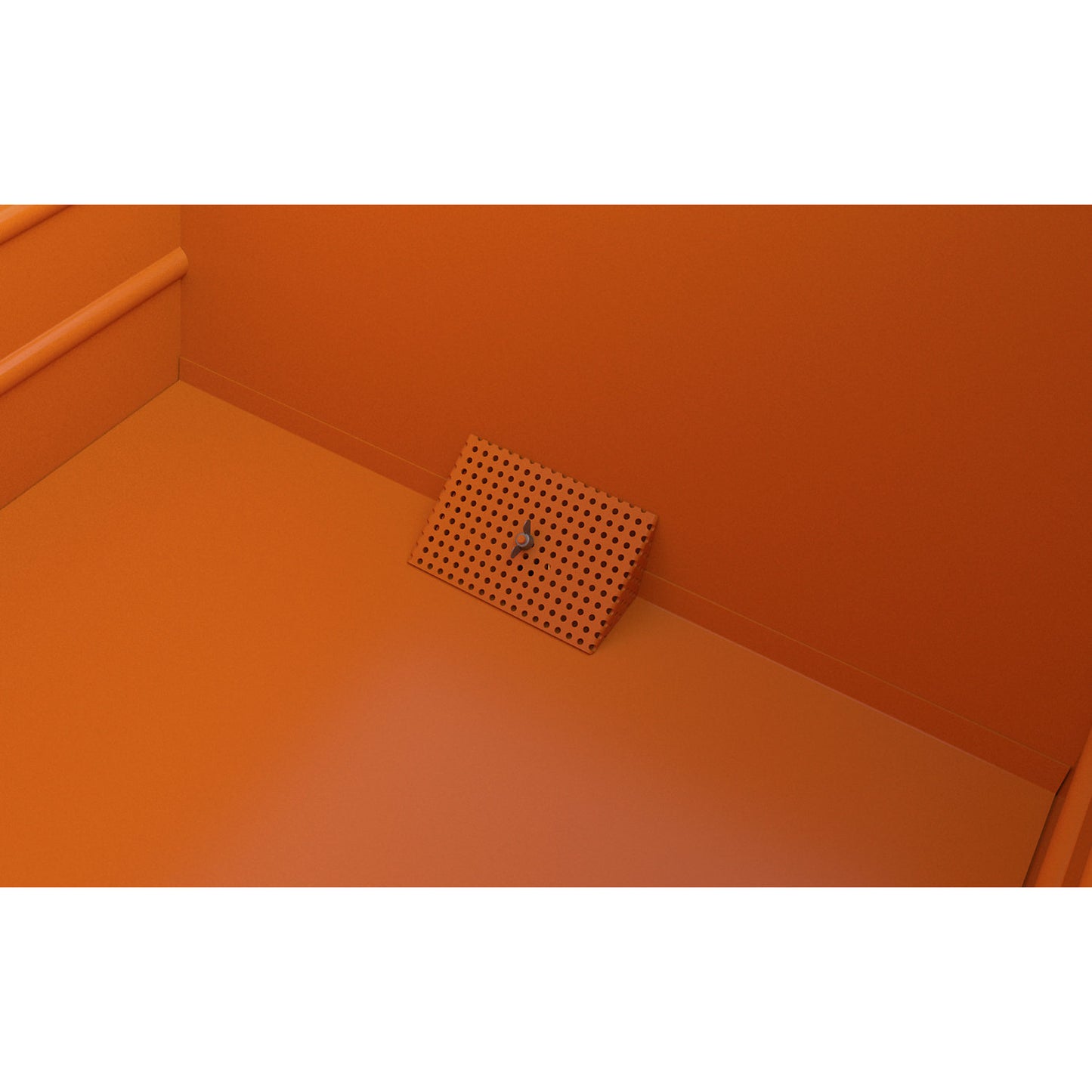 BSS stacking tilting skip for metal swarf with sieve plate insert, capacity 0.3 m³, yellow orange.