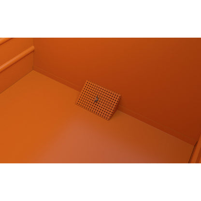 BSS stacking tilting skip for metal swarf with sieve plate insert, capacity 0.3 m³, yellow orange.