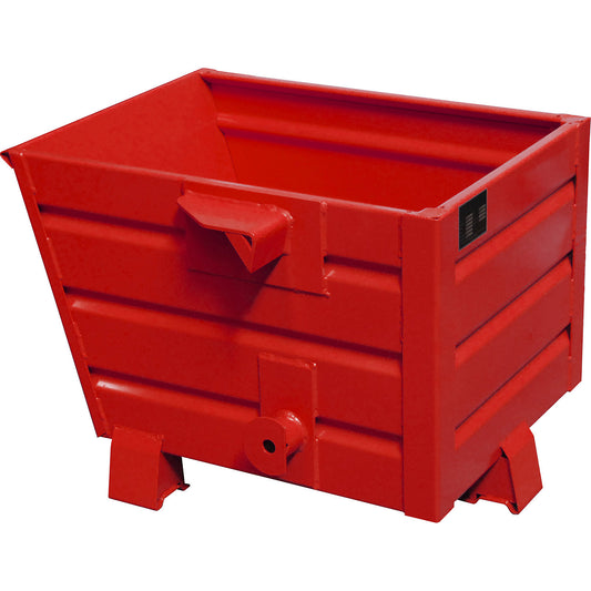 BSS stacking tilting skip for metal swarf with sieve plate insert, capacity 0.3 m³, flame red.