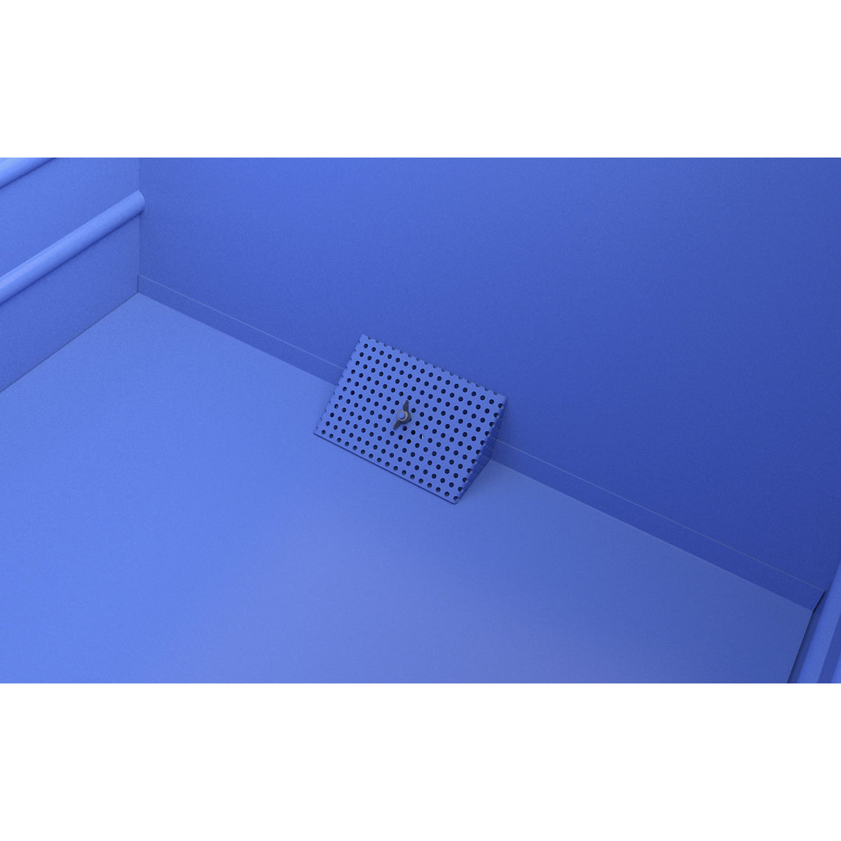 BSS stacking tilting skip for metal swarf with sieve plate insert, capacity 0.9 m³, light blue.