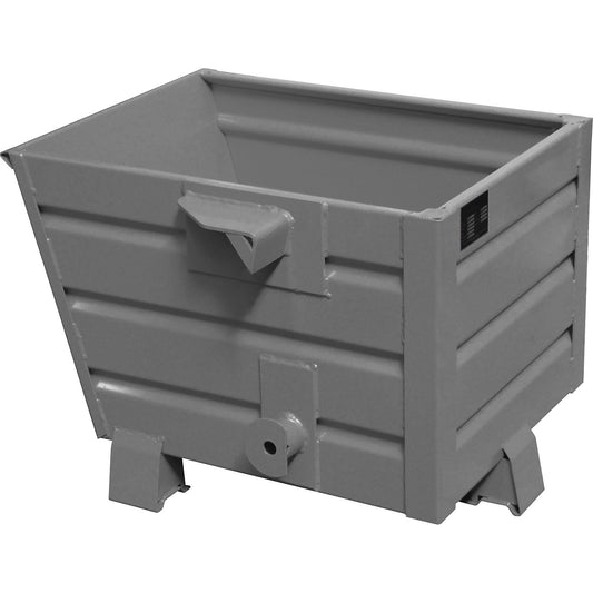 BSS stacking tilting skip for metal swarf with sieve plate insert, capacity 0.3 m³, mouse grey.