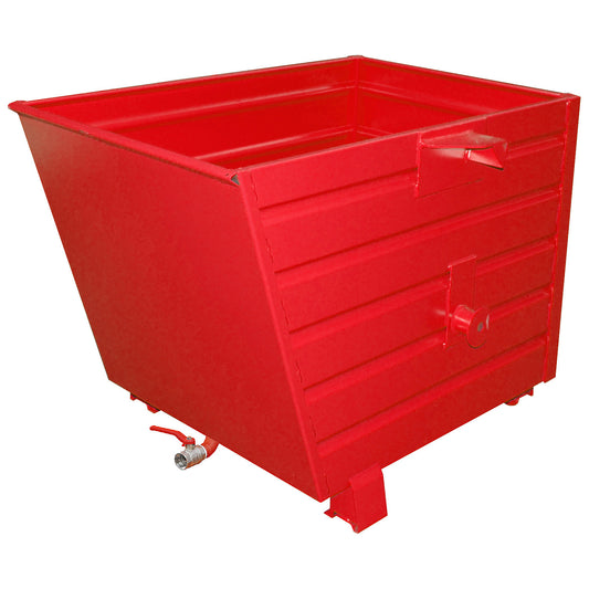 BSS stacking tilting skip for metal swarf with sieve plate insert, capacity 0.7 m³, flame red.