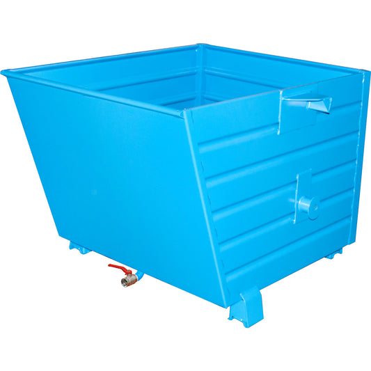 BSS stacking tilting skip for metal swarf with sieve plate insert, capacity 0.9 m³, light blue.
