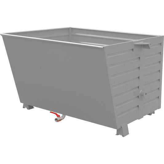 BSS stacking tilting skip for metal swarf with sieve plate insert, capacity 1.5 m³, mouse grey.