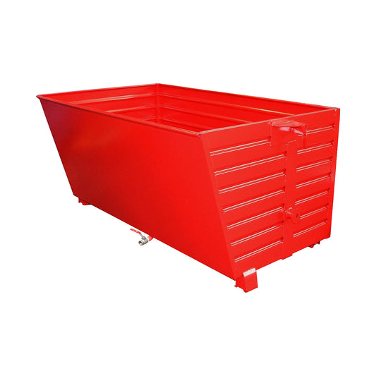 BSS stacking tilting skip for metal swarf with sieve plate insert, capacity 2 m³, flame red.