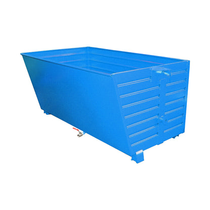BSS stacking tilting skip for metal swarf with sieve plate insert, capacity 2 m³, light blue.