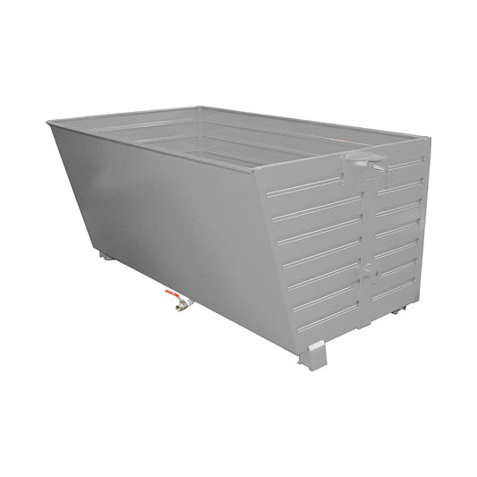 BSS stacking tilting skip for metal swarf with sieve plate insert, capacity 2 m³, mouse grey.