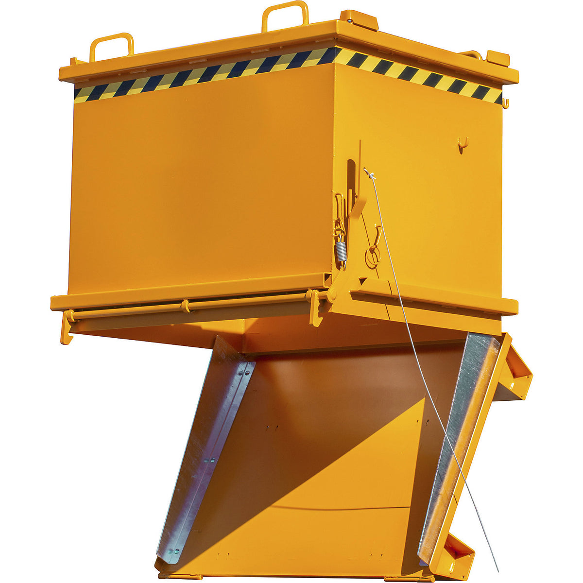 SB hinged bottom skip, capacity 1 m³, max. load 2000 kg, yellow orange.