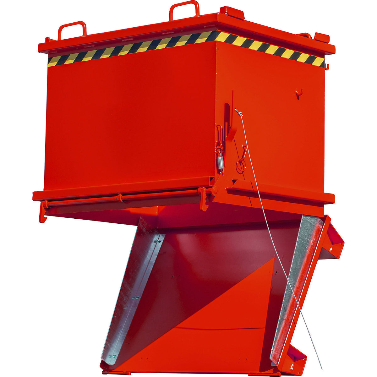 SB hinged bottom skip, capacity 1 m³, max. load 2000 kg, flame red.