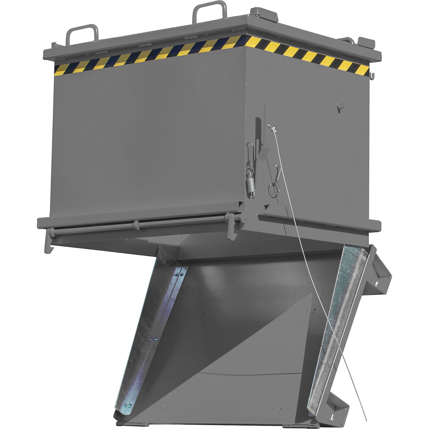 SB hinged bottom skip, capacity 1 m³, max. load 2000 kg, mouse grey.