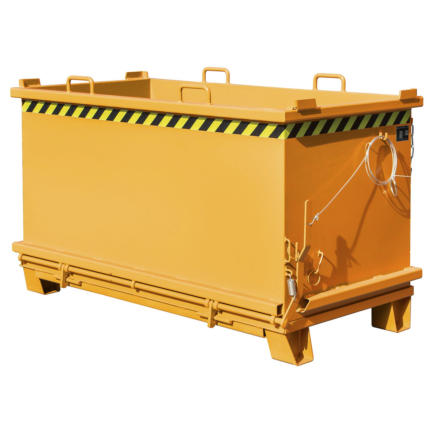 SB hinged bottom skip, capacity 1.5 m³, max. load 2000 kg, yellow orange.