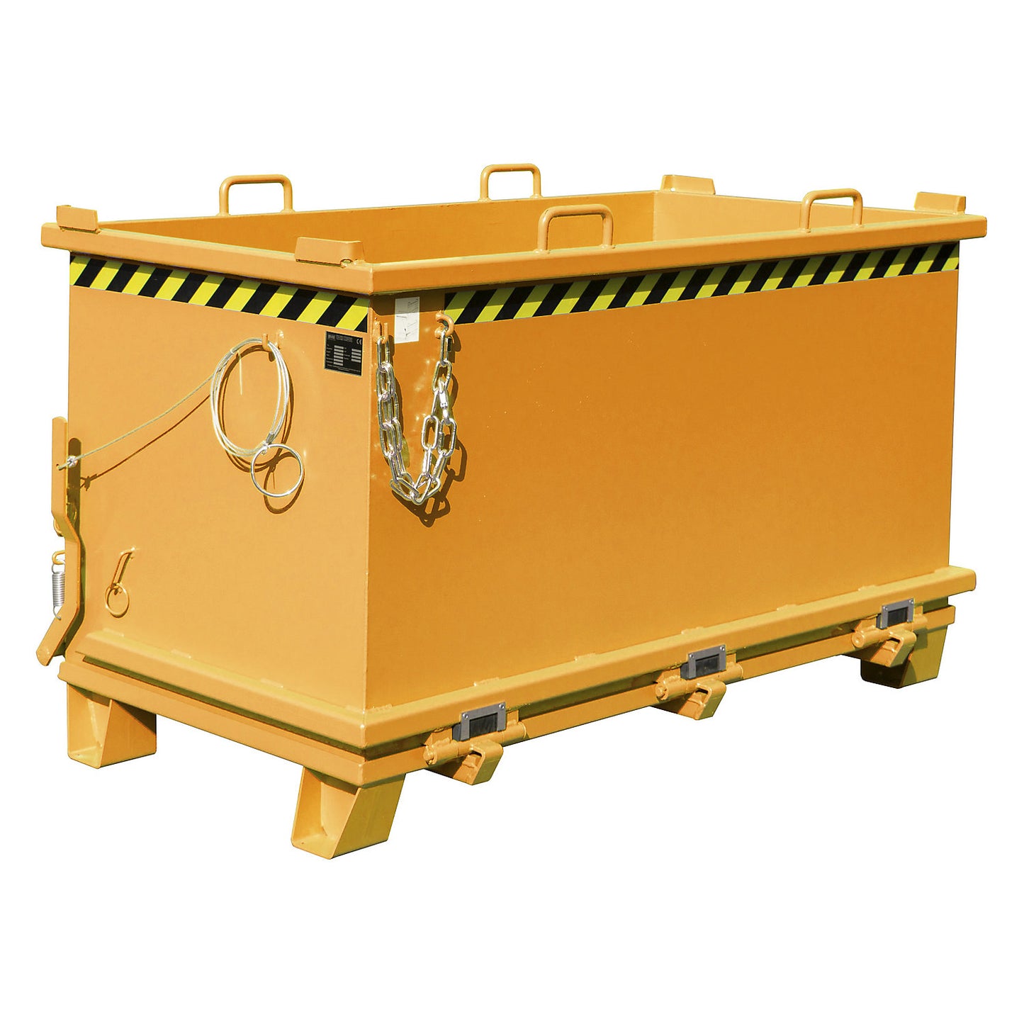 SB hinged bottom skip, capacity 1.5 m³, max. load 2000 kg, yellow orange.