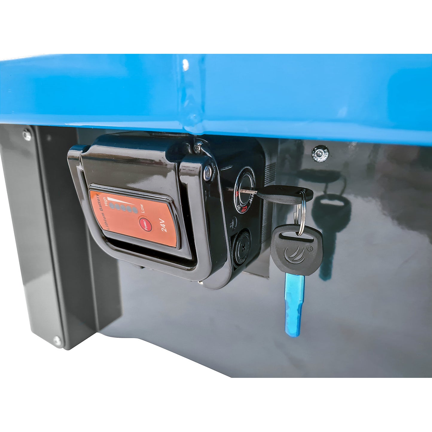 Assembly trolley with electric drive, 2 zinc plated shelves, LxWxH 1670 x 800 x 1300 mm, blue.