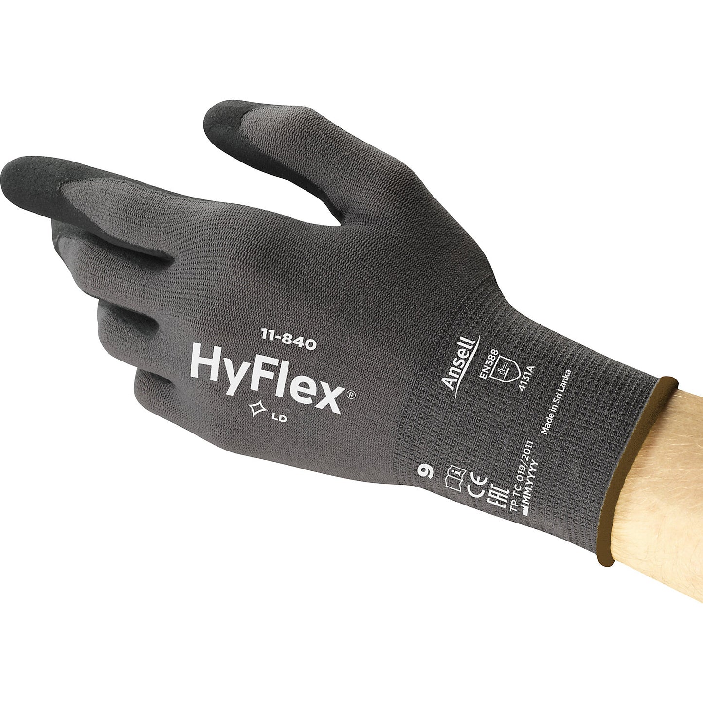 HyFlex® 11-840 work gloves, black, pack of 12 pairs, size 9.