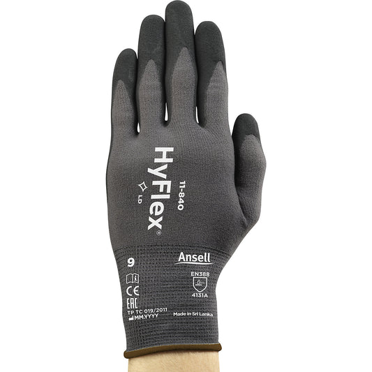 HyFlex® 11-840 work gloves, black, pack of 12 pairs, size 10.