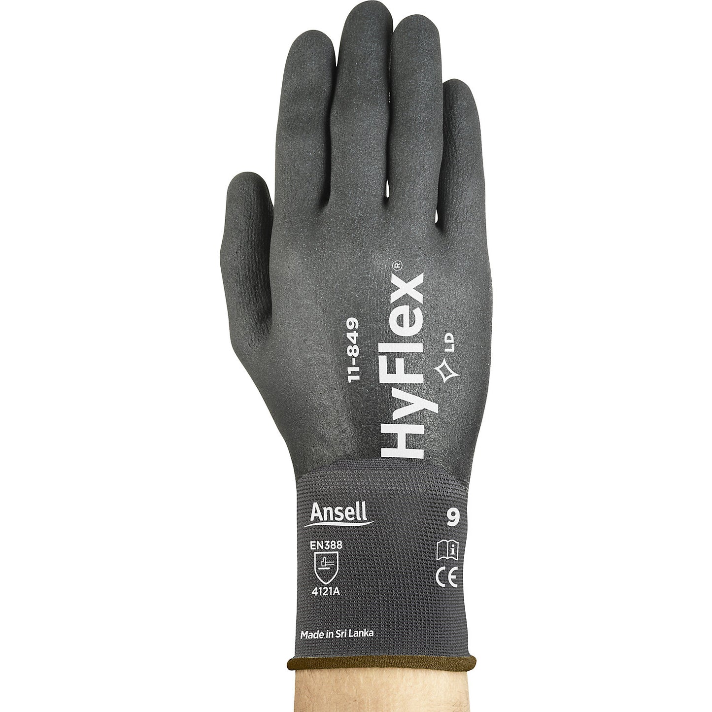 HyFlex® 11-849 work gloves, black, pack of 12 pairs, size 8.