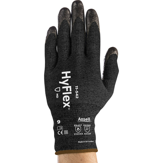 HyFlex® 11-542 work gloves, black, 1 pair, size 8.