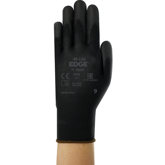 EDGE® 48-126 work gloves, black, pack of 12 pairs, size 7.