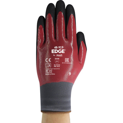 EDGE® 48-919 work gloves, red/black, pack of 12 pairs, size 9.