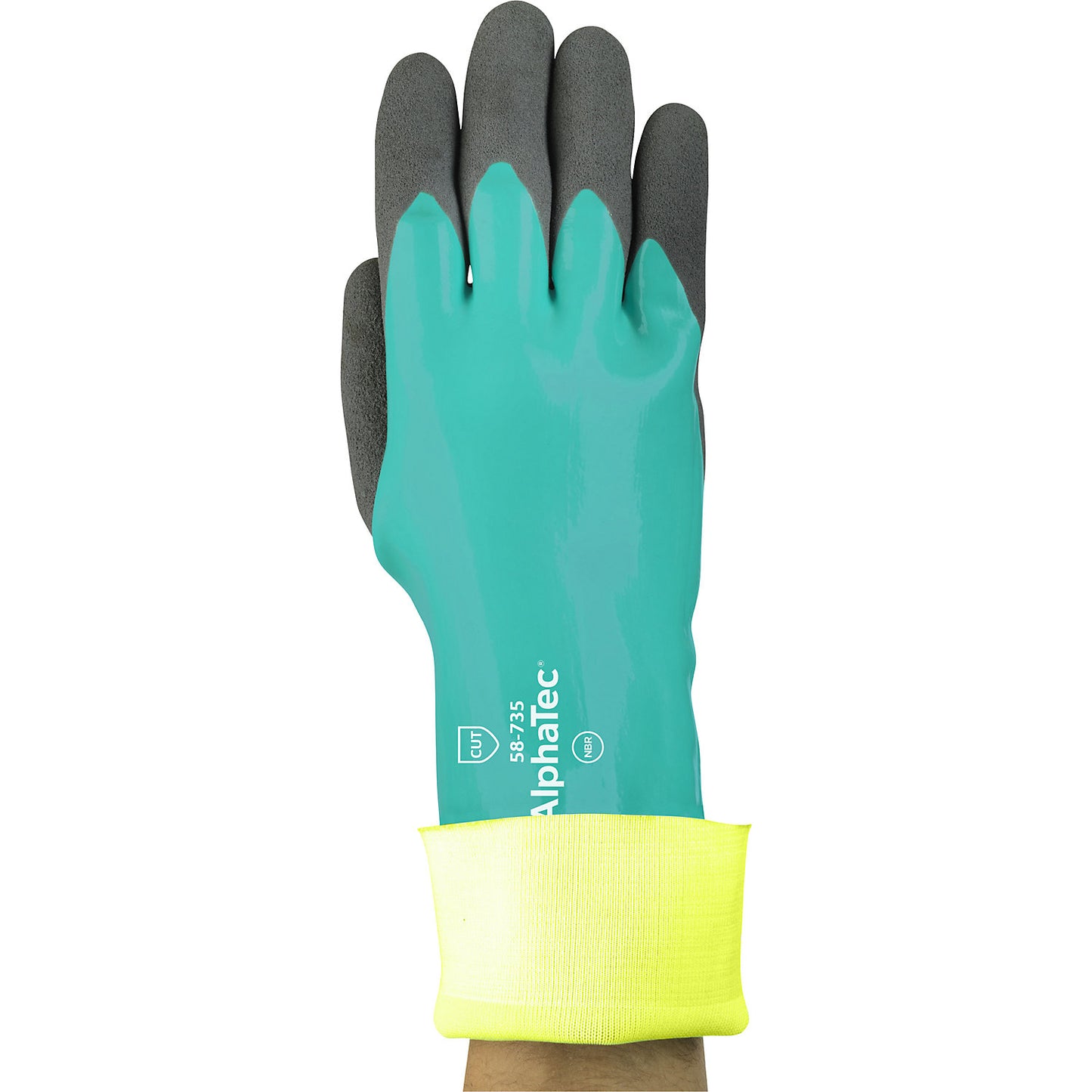 AlphaTec® 58-735 work gloves, green, 6 pairs, size 8.