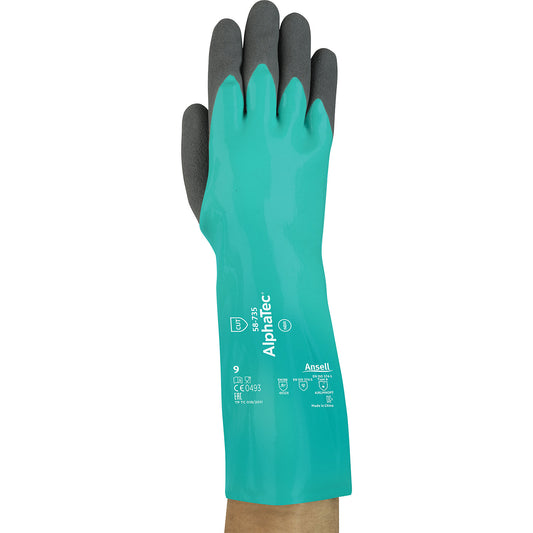 AlphaTec® 58-735 work gloves, green, 6 pairs, size 9.