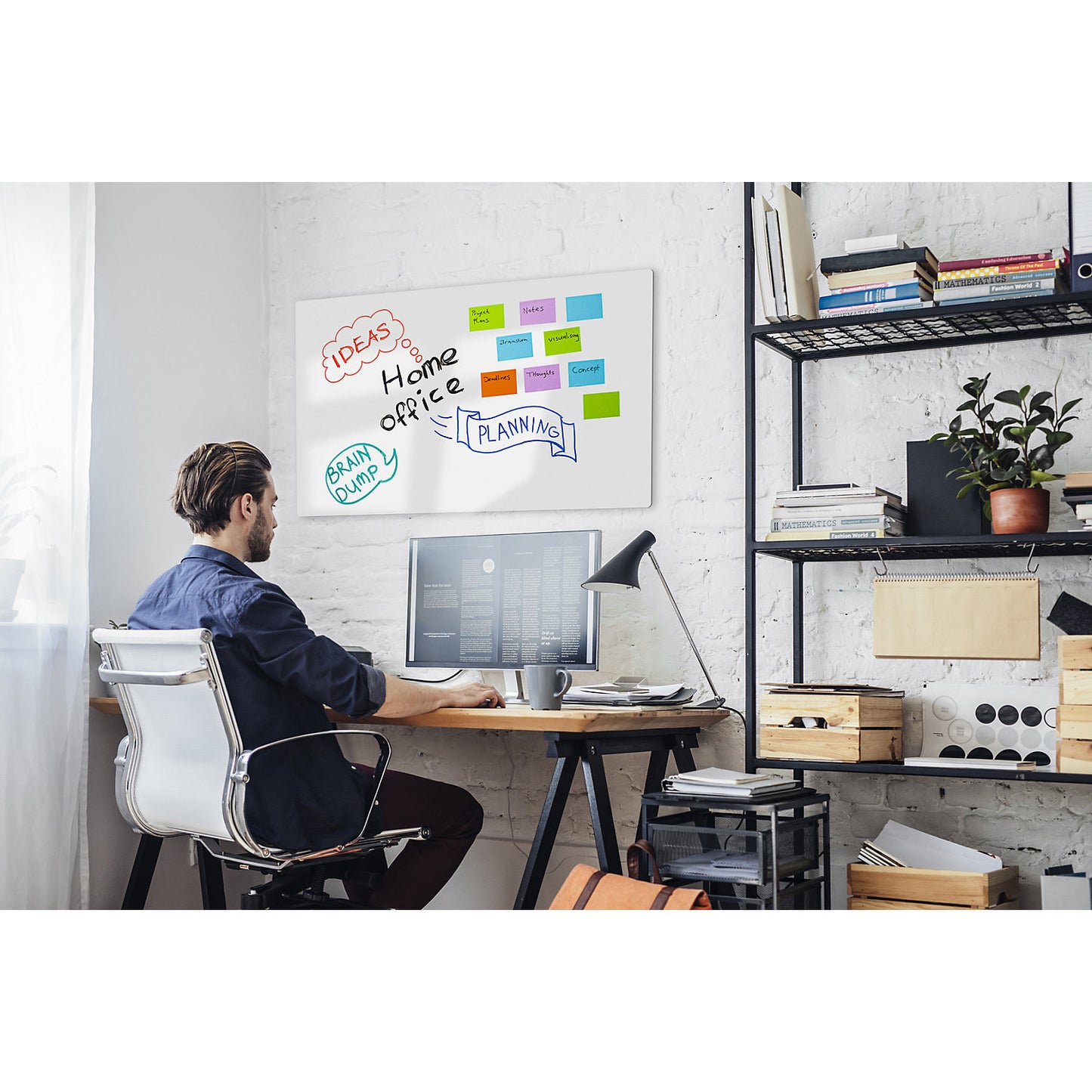 Whiteboard, frameless, enamelled steel, white, WxHxD 980 x 980 x 7 mm, with accessories.