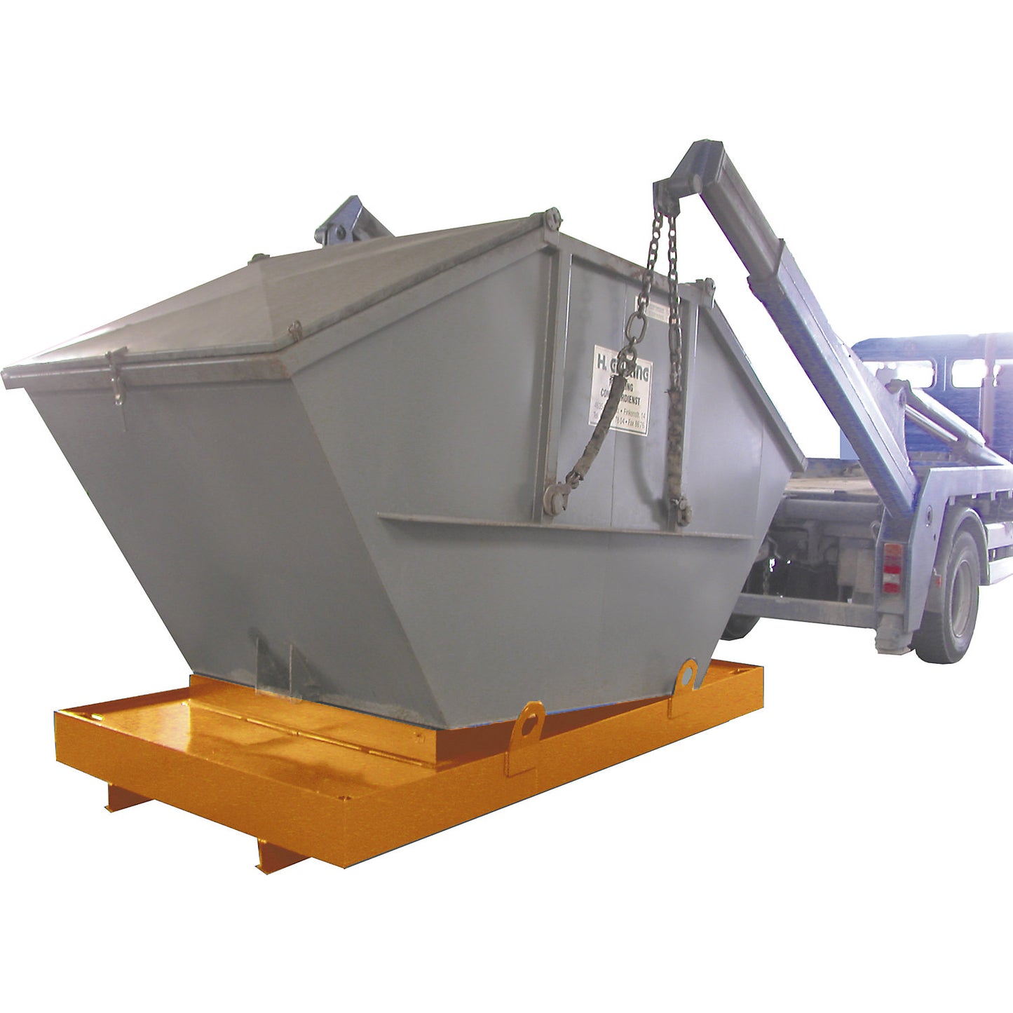 Sump tray for skip trailer, for skip trailers, sump capacity 850 l, orange.