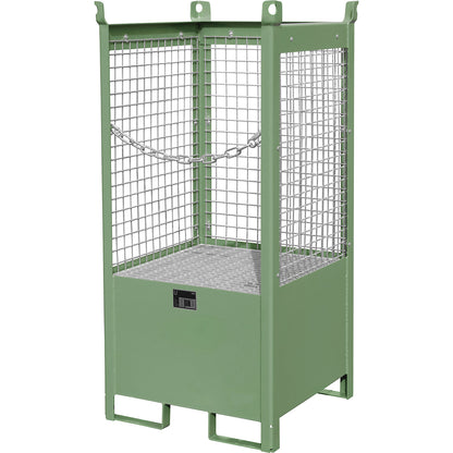 Storage and transport pallet with sump tray, 3 mesh panels, for 1 x 200 l drum, green.