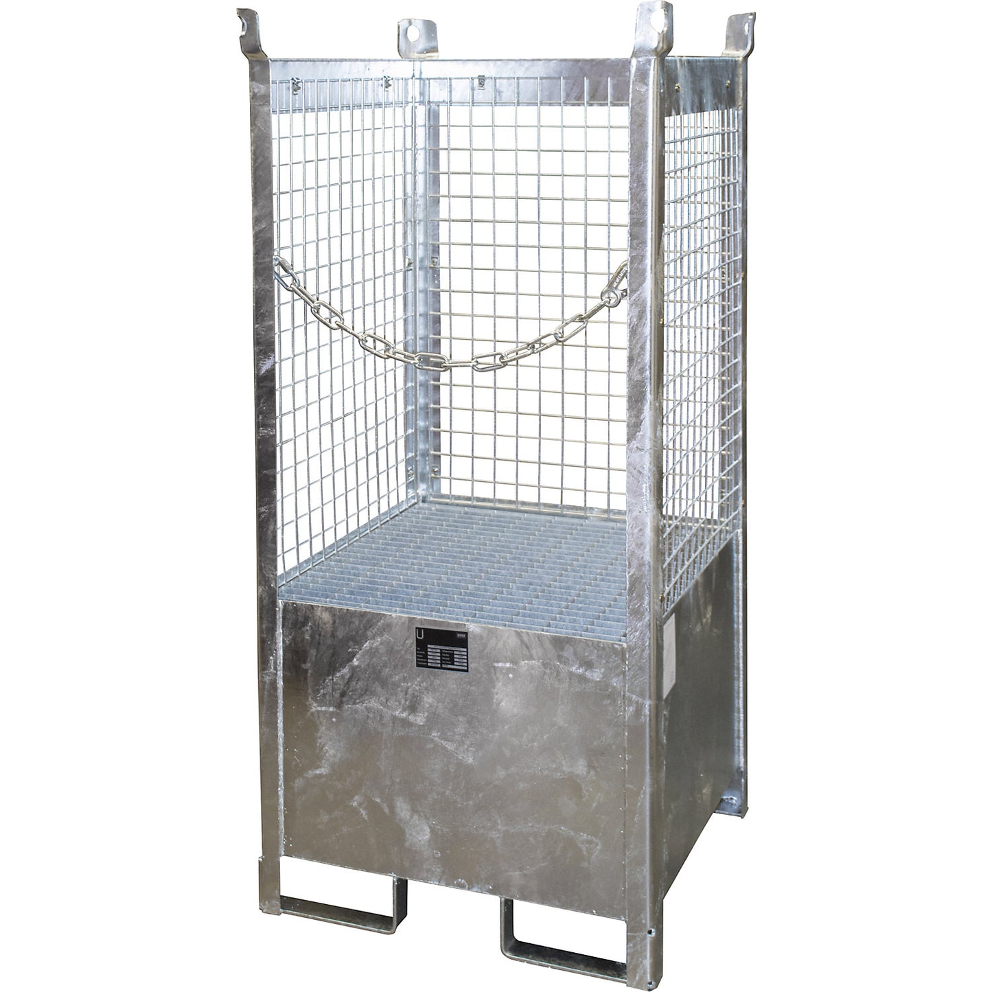 Storage and transport pallet with sump tray, 3 mesh panels, for 1 x 200 l drum, zinc plated.