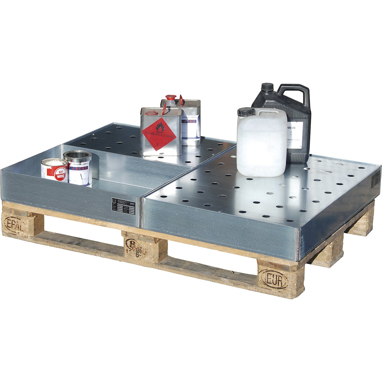 Stainless steel pallet tray, for small containers, 23 l, LxWxH 600 x 400 x 120 mm.
