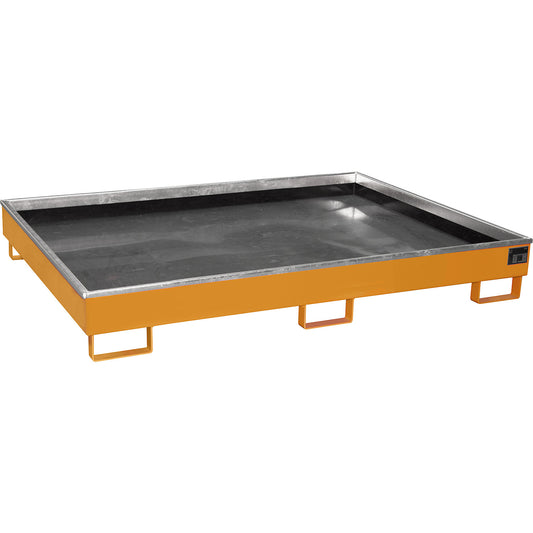 Base sump tray with PE insert, 240 l sump capacity, LxWxH 1765 x 1315 x 255 mm, orange.
