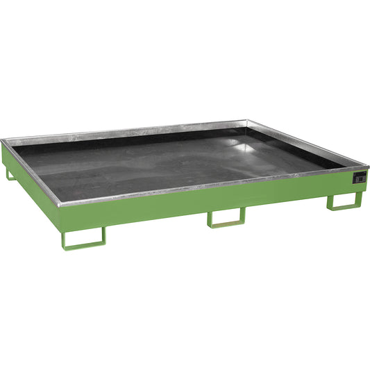 Base sump tray with PE insert, 240 l sump capacity, LxWxH 1765 x 1315 x 255 mm, green.