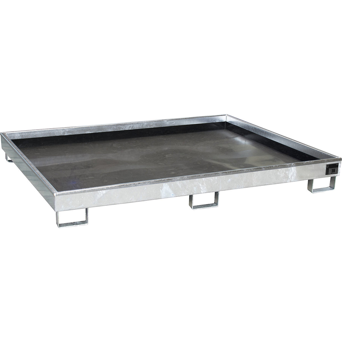 Base sump tray with PE insert, 240 l sump capacity, LxWxH 1765 x 1315 x 255 mm, zinc plated.