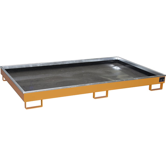 Base sump tray with PE insert, 240 l sump capacity, LxWxH 2165 x 1315 x 230 mm, orange.