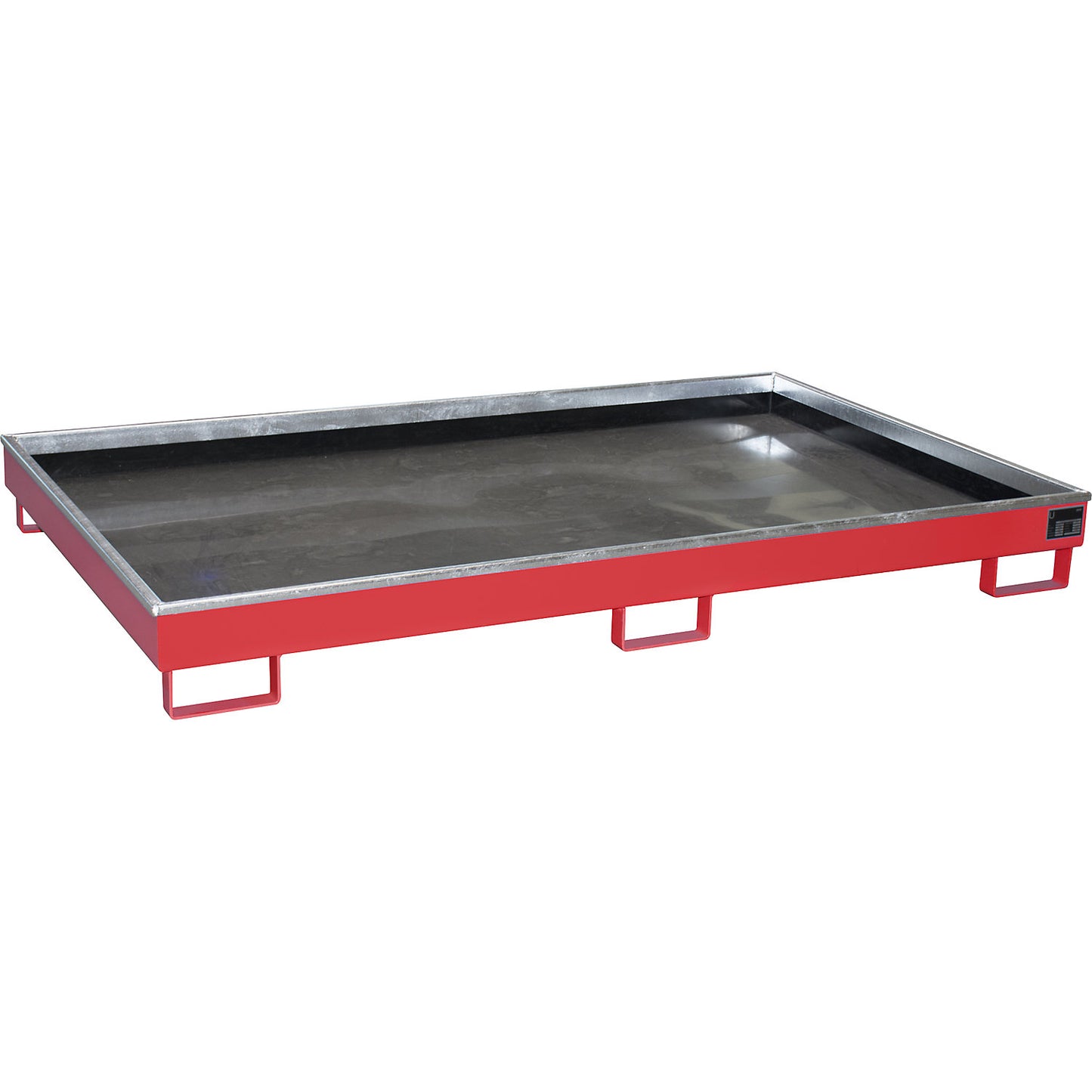 Base sump tray with PE insert, 240 l sump capacity, LxWxH 2165 x 1315 x 230 mm, red.