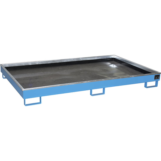 Base sump tray with PE insert, 240 l sump capacity, LxWxH 2165 x 1315 x 230 mm, blue.