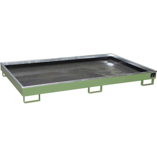 Base sump tray with PE insert, 240 l sump capacity, LxWxH 2165 x 1315 x 230 mm, green.