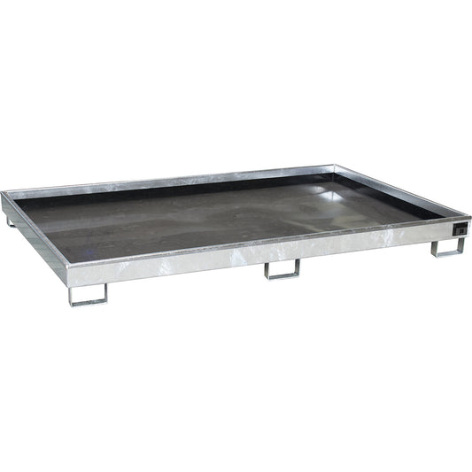 Base sump tray with PE insert, 240 l sump capacity, LxWxH 2165 x 1315 x 230 mm, zinc plated.