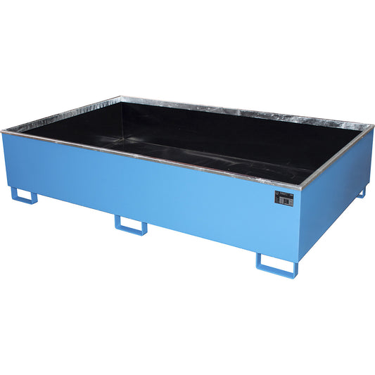Base sump tray with PE insert, 1000 l sump capacity, LxWxH 2165 x 1315 x 510 mm, blue.