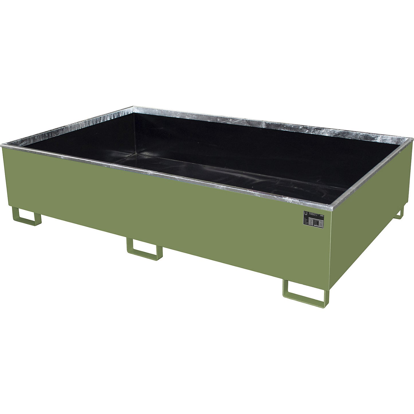 Base sump tray with PE insert, 1000 l sump capacity, LxWxH 2165 x 1315 x 510 mm, green.