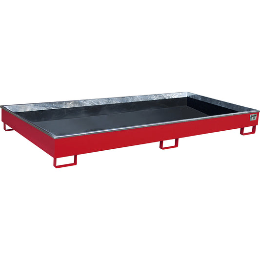 Base sump tray with PE insert, PE insert, 240 l, 2665 x 1315 x 210 mm, red.