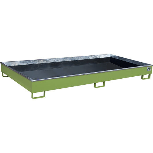 Base sump tray with PE insert, PE insert, 240 l, 2665 x 1315 x 210 mm, green.