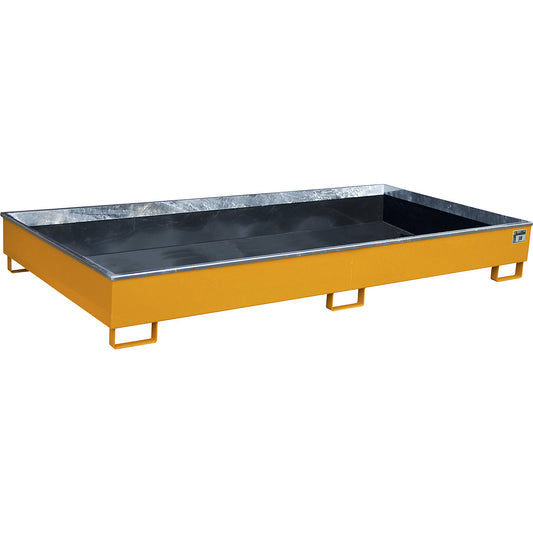 Base sump tray with PE insert, 540 l sump capacity, LxWxH 2665 x 1315 x 305 mm, orange.