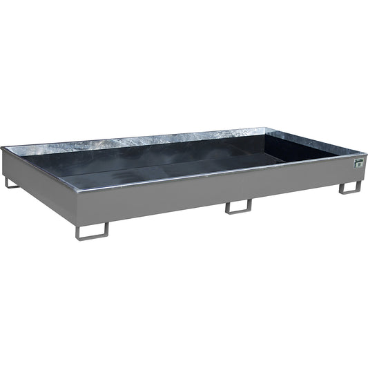 Base sump tray with PE insert, 540 l sump capacity, LxWxH 2665 x 1315 x 305 mm, grey.