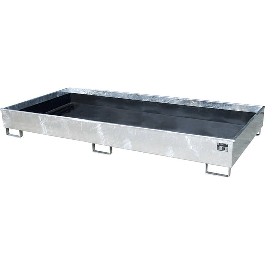 Base sump tray with PE insert, 540 l sump capacity, LxWxH 2665 x 1315 x 305 mm, zinc plated.
