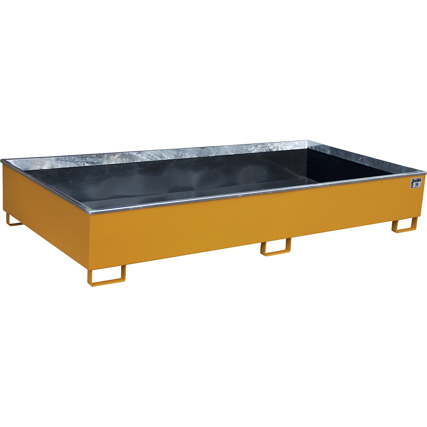 Base sump tray with PE insert, 1000 l sump capacity, LxWxH 2665 x 1315 x 440 mm, orange.