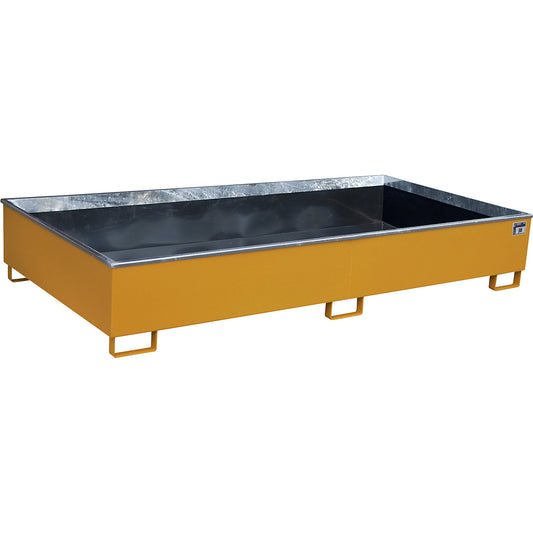 Base sump tray with PE insert, 1000 l sump capacity, LxWxH 2665 x 1315 x 440 mm, orange.