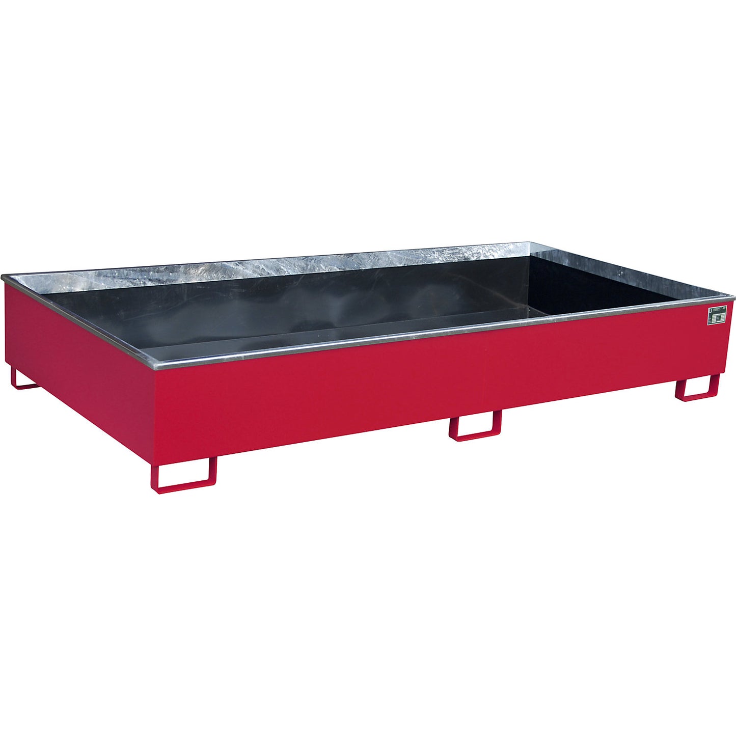 Base sump tray with PE insert, 1000 l sump capacity, LxWxH 2665 x 1315 x 440 mm, red.