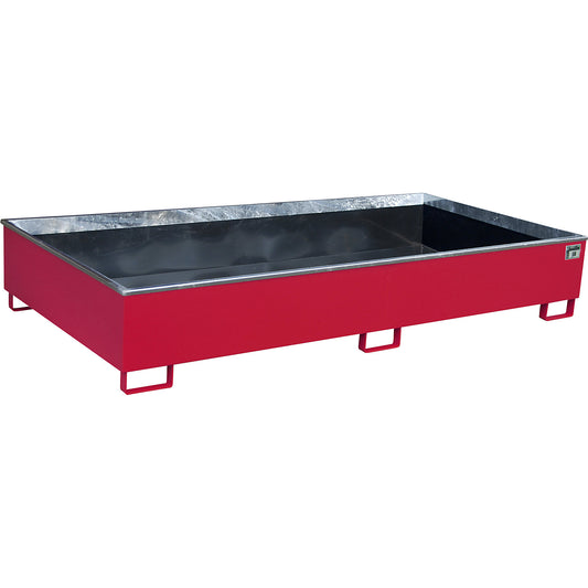 Base sump tray with PE insert, 1000 l sump capacity, LxWxH 2665 x 1315 x 440 mm, red.