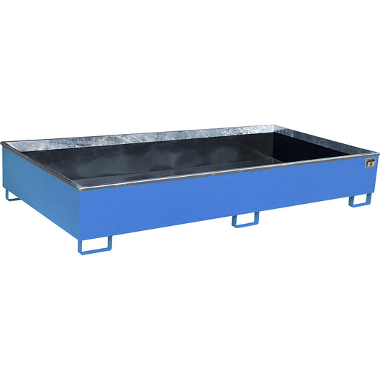 Base sump tray with PE insert, 1000 l sump capacity, LxWxH 2665 x 1315 x 440 mm, blue.